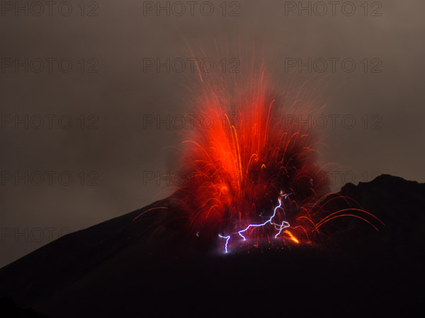 Volcanic Lightning during eruption at Sakurajima in Japan - 24 February 2013.