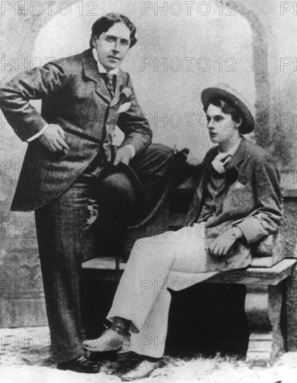 The Irish-British writer Oscar Wilde (l) with Alfred Douglas in 1894. Wilde was born in Dublin on 16 October 1854 and died in Paris on 30 November 1900. His best-known works include the novel "Dorian Gray", the comedies "A Woman of No Importance", "Lady Windmere's Fan" and the tragedy "Salome".