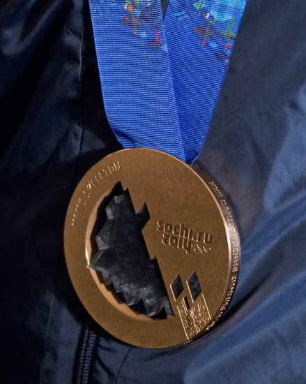 Bronze Medal won by Matthew Antoine in the Men's Skeleton competition in the 2014 Winter Games in Sochi, Russia, at the White House in Washington, D.C. on Thursday, April 3, 2014. Credit: Ron Sachs / Pool via CNP