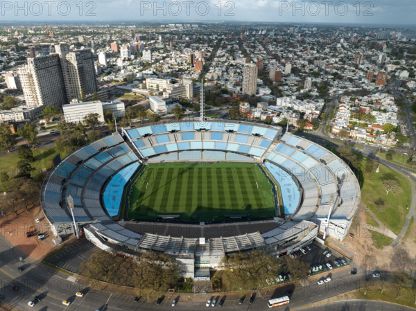 Aerial view of the Centenario Stadium. The opening match of the 2030 FIFA World Cup will take place at Centenario Stadium in Montevideo. Centenario Stadium was inaugurated in 1930 as the venue for the first World Cup in history and was declared a historic monument of world soccer by FIFA in 1983.