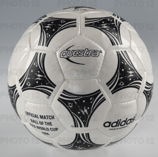 The undated handout shows the official soccer ball 'Questra' used at the FIFA World Cup 1994 in the USA. Photo: adidas Keywords: ball, balloon, dance, soccer, SPO, Sport, sports