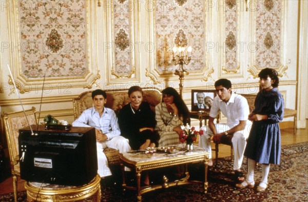 Farah Pahlavi with her children in Cairo after the death of the Shah.