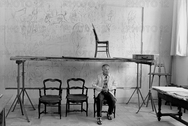 Marc Chagall dans son atelier à Vence, 1959