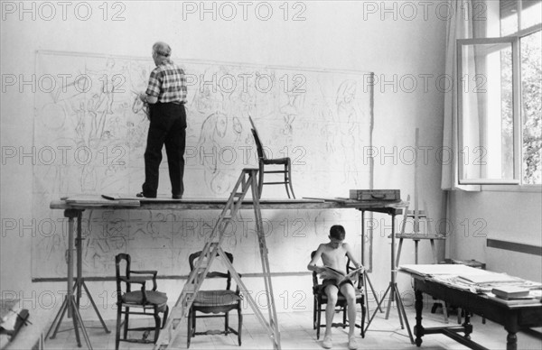 Marc Chagall dans son atelier à Vence, 1959