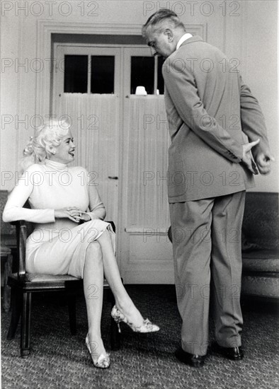 Jacques Tati with Jayne Mansfield (May 9, 1958)