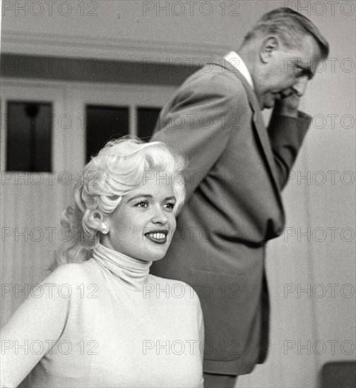 Jacques Tati with Jayne Mansfield (May 9, 1958)
