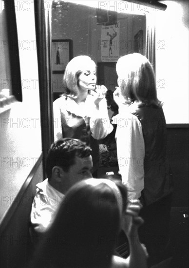 French actress Françoise Brion backstage during the play 'Un Château en Suède'