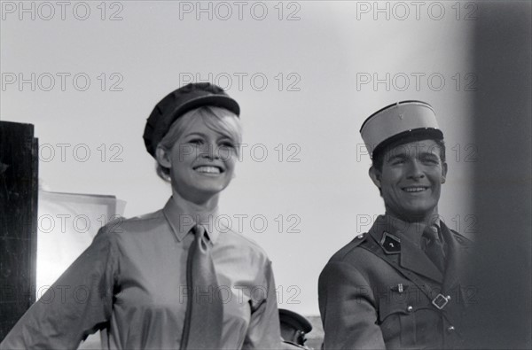 Brigitte Bardot and Jacques Charrier on the set of "Babette the Warmonger"