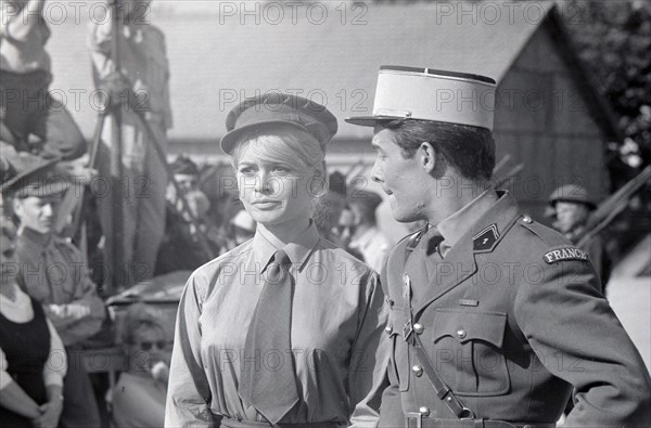 Brigitte Bardot and Jacques Charrier on the set of "Babette the Warmonger"