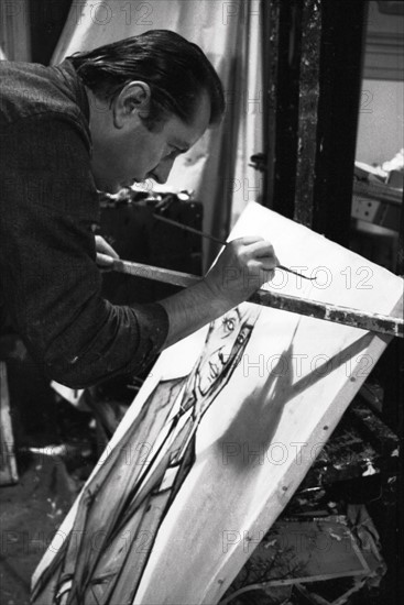 Bernard Buffet dans son atelier