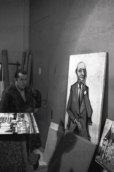 Bernard Buffet dans son atelier