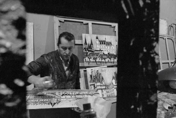 Bernard Buffet dans son atelier