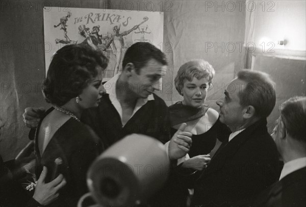 Yves Montand, Simone Signoret, Sophia Loren et Henri-Georges Clouzot (1958)