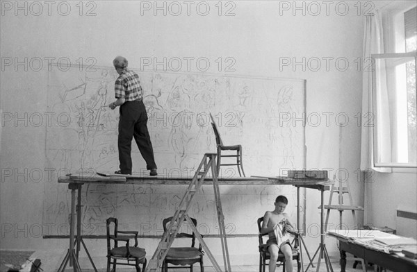 Marc Chagall dans son atelier à Vence, 1959