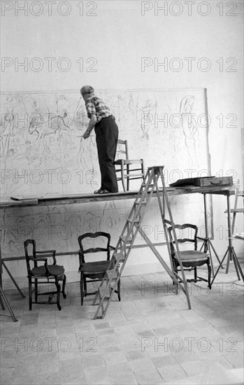 Marc Chagall dans son atelier à Vence, 1959