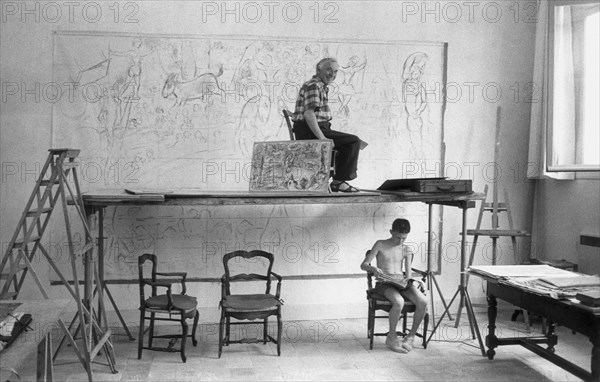 Marc Chagall in his studio in Vence, 1959