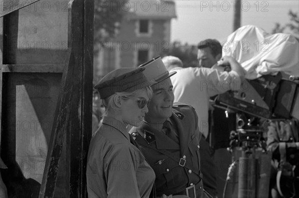 Brigitte Bardot and Jacques Charrier on the set of "Babette the Warmonger"