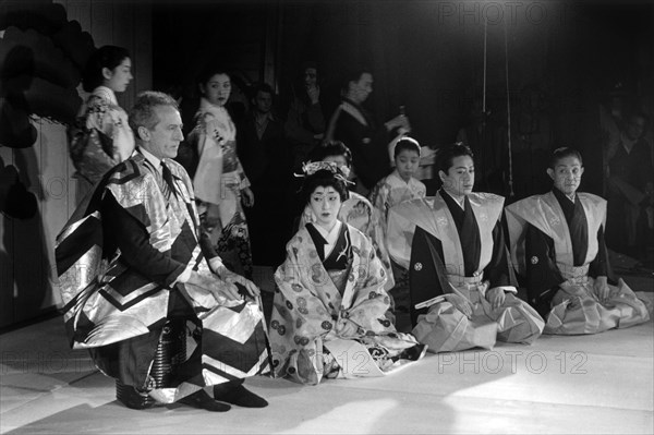 Jean Cocteau with the Azuma Kabuki ensemble, 1955