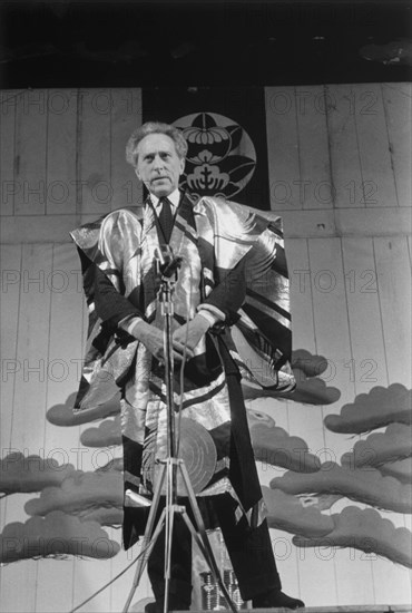 Jean Cocteau with the Azuma Kabuki ensemble, 1955