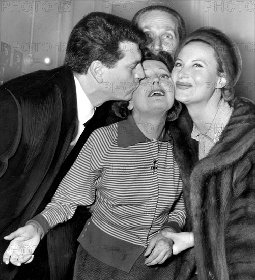 Piaf between Henri Vidal and Michèle Morgan, February 1958
