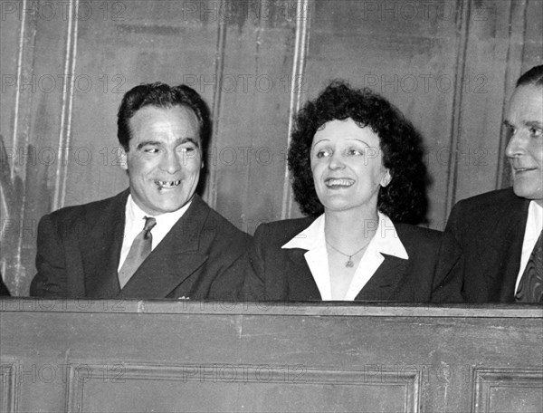 Piaf and Marcel Cerdan during a theater play, 1948