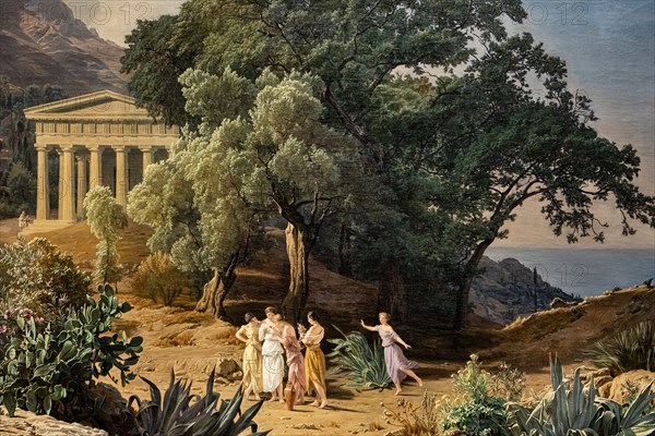 Ferdinand Georg Waldmüller. "A Doric Tmeple with Castelmola and Taormina in the background"