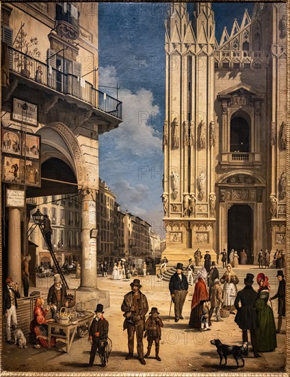 Angelo Inganni: "View of Duomo with the Coperto of Figini"