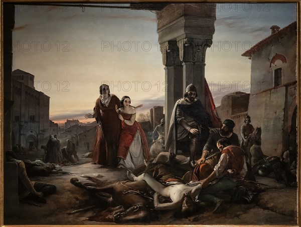 Pasuqale Massaccra: "Ricciardino Langosco's mother searching the corpse of her son killed during the conquest of Pavia at the hands of  Matteo Visconti in 1315"
