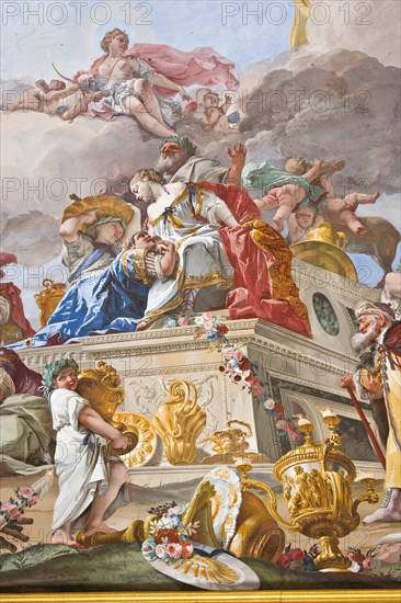 Palazzina di Caccia di Stupinigi (Villa Reale), anticamera nell'appartamento della Regina: particolare de "Il sacrificio di Ifigenia", affresco di Giovan Battista Crosato, 1733.
Palazzina di Caccia di Stupinigi, Stupinigi (TO), Piemonte, Italia/Italy