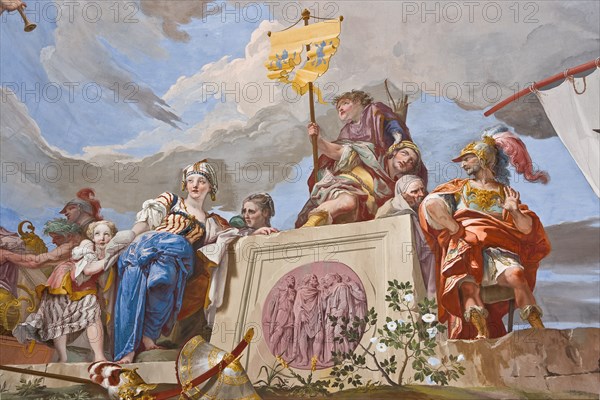 Palazzina di Caccia di Stupinigi (Villa Reale), anticamera nell'appartamento della Regina: particolare de "Il sacrificio di Ifigenia", affresco di Giovan Battista Crosato, 1733.
Palazzina di Caccia di Stupinigi, Stupinigi (TO), Piemonte, Italia/Italy