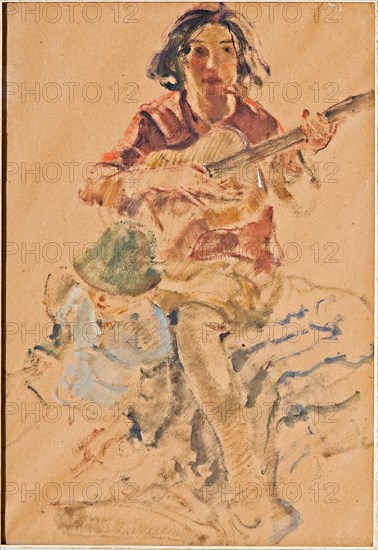 Giovanni Forghieri (1898 - 1944), "Girl playing the Guitar"