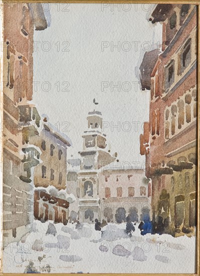 Arcangelo Salvarani,  " The Municipal Palace in Modena in the Snow"