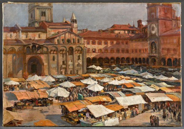 Augusto Baracchi (1878-1942), " Market in Piazza Grande in Modena"