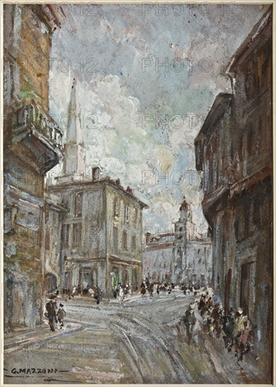 Giuseppe Mazzoni, "Duomo Street in Modène"; pastel on cardboard