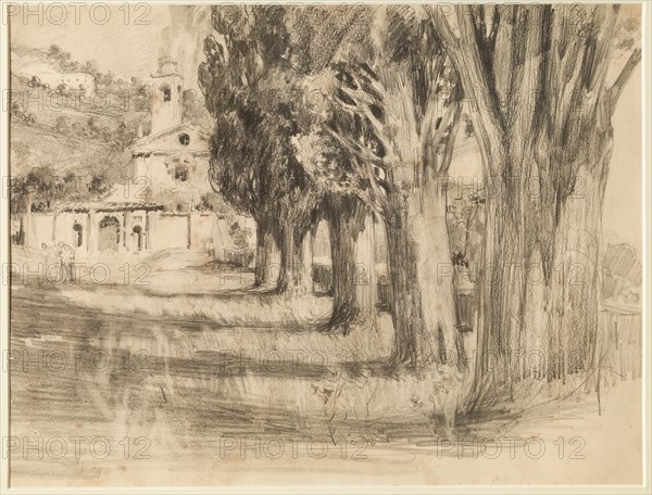 Giuseppe Mentessi (Ferrara 1857-1931), "Landscape with a Church"