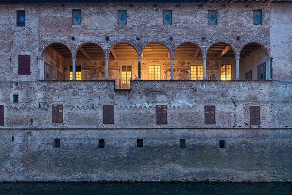 Fontanellato, Rocca Sanvitale: night view of the lodge of the fortress