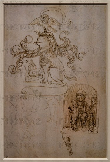 "Coat of Arms, Horse, Madonna and blessing Infant Jesus and Angel, Right leg of a child", by Francesco di Simone Ferrucci