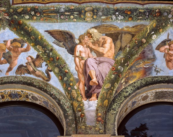Rome, Villa Farnesina, Loggia of Cupid and Psyche: one vault pendentive representing Jupiter consoling Cupid