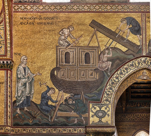 Monreale, Duomo: "Noah builds the Ark according to the mandate of God"