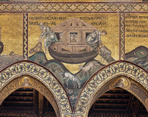 Monreale, Duomo: "Noah has the animals loaded onto the Ark"