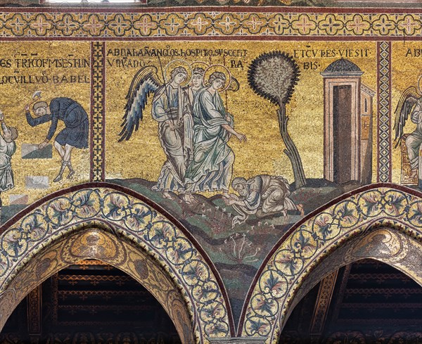 Monreale, Duomo: "Abraham prostrates himself before the three angels"