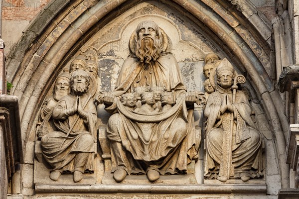 Ferrara, the Cathedral dedicated to St. George, façade detail with lunette of the Chosen.