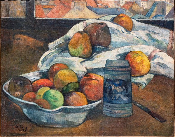 Gauguin, "Bowl of Fruit and a Tankard before a Window"
