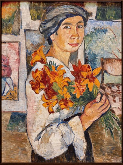 Goncharova, 'Self-portrait with Yellow Lilies'