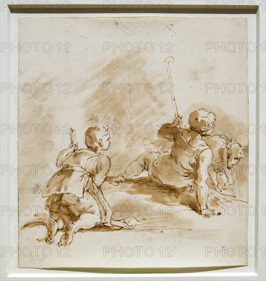 “Two Youths sitting on the Ground with a Stick and a Kid” by Sebastiano Ricci