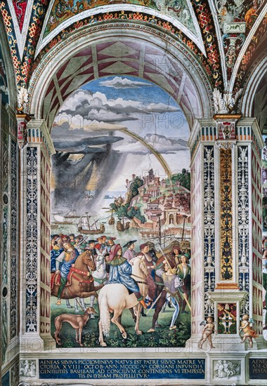 Fresco on the North-East wall of the Piccolomini Library in Siena