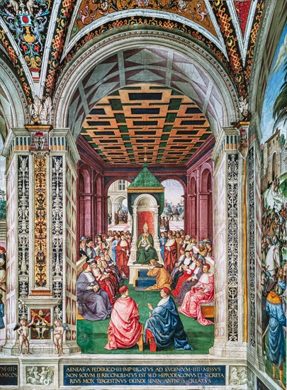 Fresco on the North-East wall of the Piccolomini Library in Siena