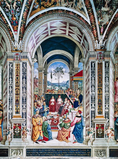 Fresco on the South-West wall of the Piccolomini Library in Siena