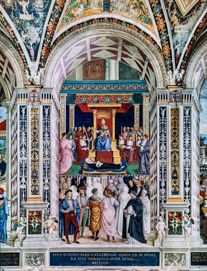 Fresco on the South-West wall of the Piccolomini Library in Siena