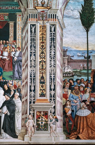 Fresco on the South-West wall of the Piccolomini Library in Siena